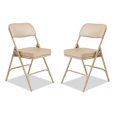 NPS 3200 Series 2" Vinyl Upholstered Double Hinge Folding Chair, Supports Up to 300lb, 18.5" Seat Height, Beige, 2/Carton (NPS3201)