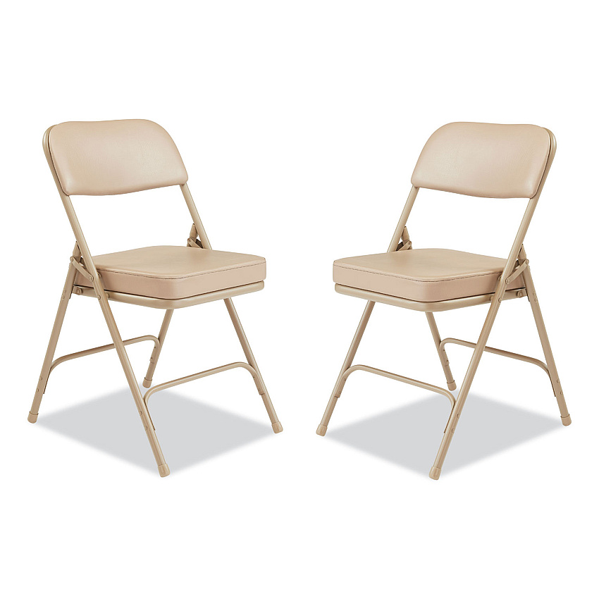 NPS 3200 Series 2" Vinyl Upholstered Double Hinge Folding Chair, Supports Up to 300lb, 18.5" Seat Height, Beige, 2/Carton (NPS3201)
