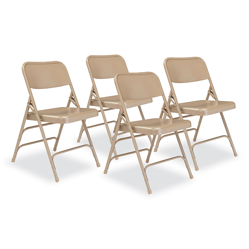 NPS 300 Series Deluxe All-Steel Triple Brace Folding Chair, Supports Up to 480 lb, 17.25" Seat Height, Beige, 4/Carton (NPS301)