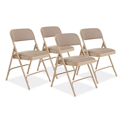 NPS 2200 Series Deluxe Fabric Upholstered Dual-Hinge Premium Folding Chair, Supports Up to 500 lb, Cafe Beige, 4/Carton (NPS2201)