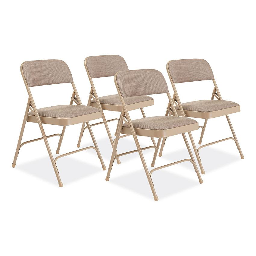 NPS 2200 Series Deluxe Fabric Upholstered Dual-Hinge Premium Folding Chair, Supports Up to 500 lb, Cafe Beige, 4/Carton (NPS2201)