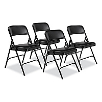 NPS 1200 Series Premium Vinyl Dual-Hinge Folding Chair, Supports Up to 500 lb, 17.75" Seat Height, Caviar Black, 4/Carton (NPS1210)