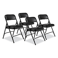 NPS 1200 Series Premium Vinyl Dual-Hinge Folding Chair, Supports Up to 500 lb, 17.75" Seat Height, Caviar Black, 4/Carton (NPS1210)