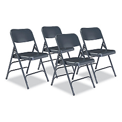NPS 300 Series Deluxe All-Steel Triple Brace Folding Chair, Supports Up to 480 lb, 17.25" Seat Height, Blue, 4/Carton (NPS304)