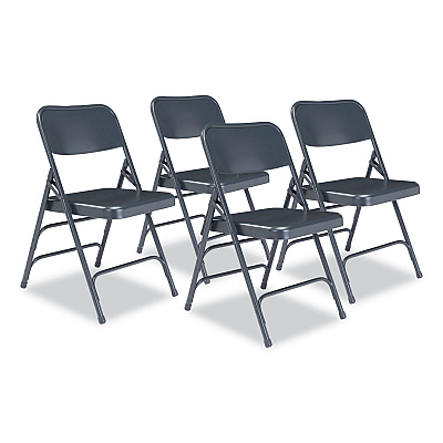 NPS 300 Series Deluxe All-Steel Triple Brace Folding Chair, Supports Up to 480 lb, 17.25" Seat Height, Blue, 4/Carton (NPS304)