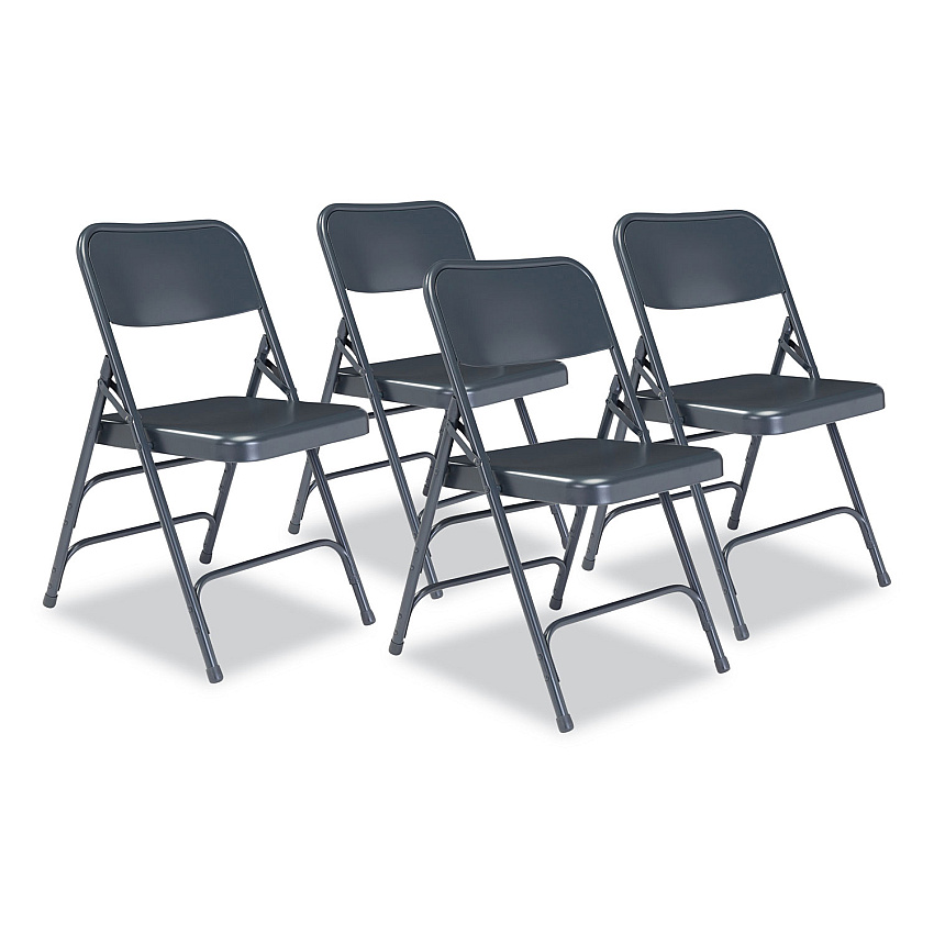 NPS 300 Series Deluxe All-Steel Triple Brace Folding Chair, Supports Up to 480 lb, 17.25" Seat Height, Blue, 4/Carton (NPS304)