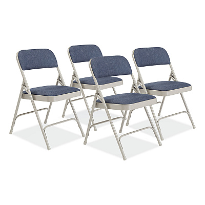 NPS 2200 Series Fabric Dual-Hinge Premium Folding Chair, Supports Up to 500 lb, Blue Seat, Blue Back, Gray Base, 4/Carton (NPS2205)