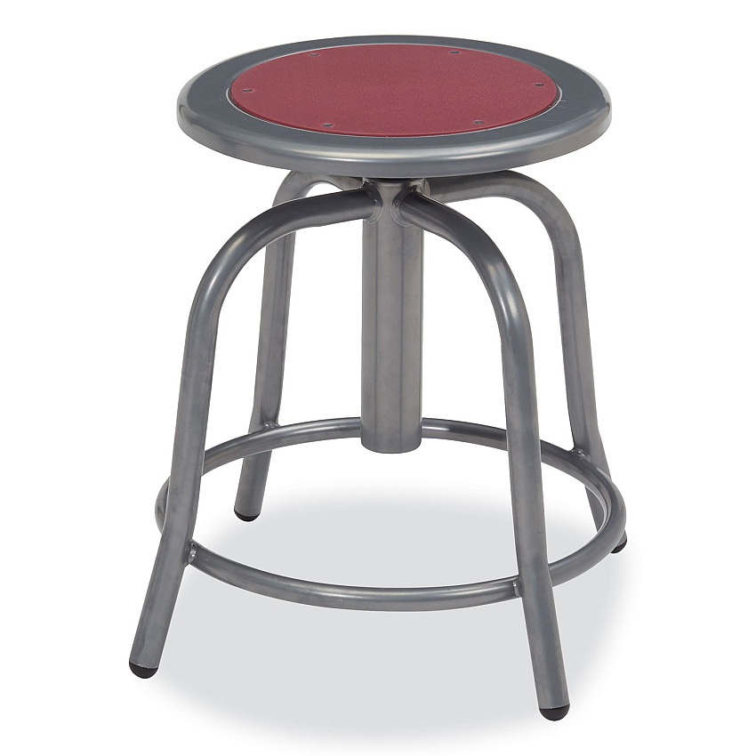 NPS 6800 Series Height Adjustable Metal Seat Swivel Stool, Supports Up to 300 lb, 18" to 24" Seat Height, Burgundy Seat/Gray Base (NPS681802)