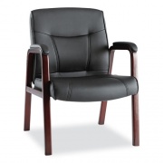 Alera Madaris Series Bonded Leather Guest Chair with Wood Trim Legs, 25.39" x 25.98" x 35.62", Black Seat/Back, Mahogany Base (MA43ALS10M)