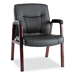 Alera Madaris Series Bonded Leather Guest Chair with Wood Trim Legs, 25.39" x 25.98" x 35.62", Black Seat/Back, Mahogany Base (ALEMA43ALS10M)