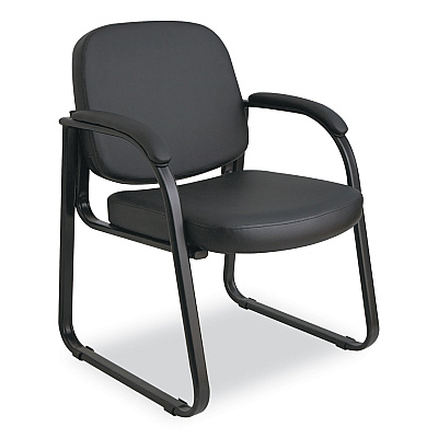 Alera Genaro Series Faux Leather Half-Back Sled Base Guest Chair, 25" x 24.80" x 33.66", Black Seat, Black Back, Black Base (ALERL43C16)