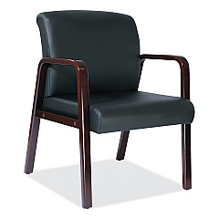 Alera Reception Lounge WL Series Guest Chair, 24.21" x 24.8" x 32.67", Black Seat, Black Back, Mahogany Base (ALERL4319M)