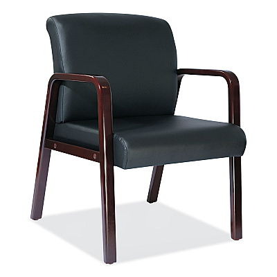 Alera Reception Lounge WL Series Guest Chair, 24.21" x 24.8" x 32.67", Black Seat, Black Back, Mahogany Base (ALERL4319M)