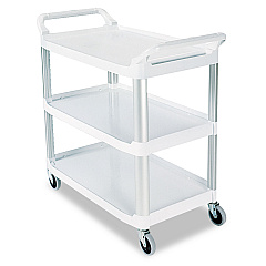 Rubbermaid Commercial Xtra Utility Cart with Open Sides, Plastic, 3 Shelves, 300 lb Capacity, 40.63" x 20" x 37.81", Off-White (RCP409100CM)