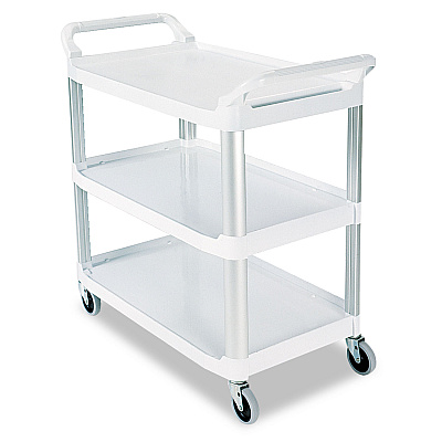 Rubbermaid Commercial Xtra Utility Cart with Open Sides, Plastic, 3 Shelves, 300 lb Capacity, 40.63" x 20" x 37.81", Off-White (RCP409100CM)