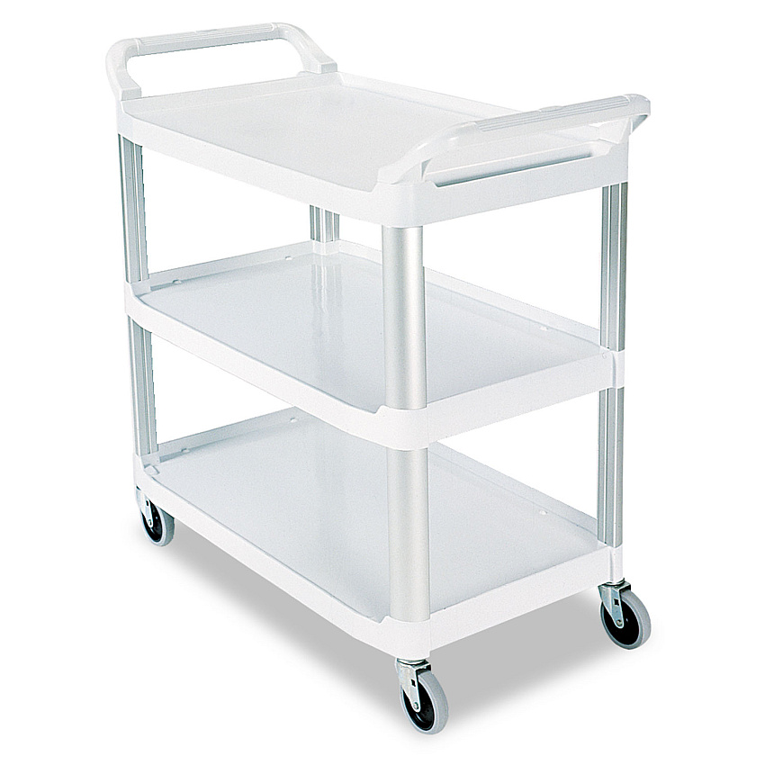 Rubbermaid Commercial Xtra Utility Cart with Open Sides, Plastic, 3 Shelves, 300 lb Capacity, 40.63" x 20" x 37.81", Off-White (RCP409100CM)