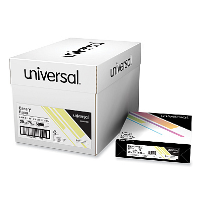 Universal Deluxe Colored Paper, 20 lb Bond Weight, 8.5 x 11, Canary, 500 Sheets/Ream, 10 Reams/Carton (UNV11201CT)