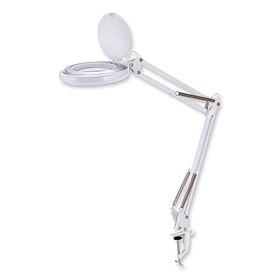 BLACK+DECKER PureOptics LED Magnifying Dimmable Desk Lamp with Clamp Mount, 17" High, White (VLED600)