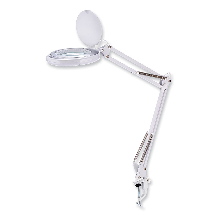 BLACK+DECKER PureOptics LED Magnifying Dimmable Desk Lamp with Clamp Mount, 17" High, White (VLED600)