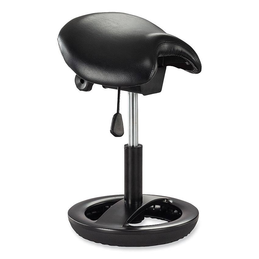 Safco Twixt Sitting-Height Saddle Seat Stool, Backless, Supports Up to 300 lb, 19" to 24" Seat Height, Black Seat, Black Base (SAF3005BV)
