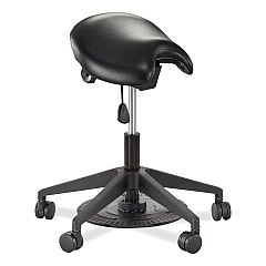 Safco Saddle Seat Lab Stool, Backless, Supports Up to 250 lb, 21.25" to 26.25" Seat Height, Black Seat, Black Base (SAF3438BL)