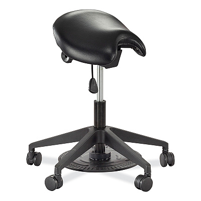 Safco Saddle Seat Lab Stool, Backless, Supports Up to 250 lb, 21.25" to 26.25" Seat Height, Black Seat, Black Base (SAF3438BL)