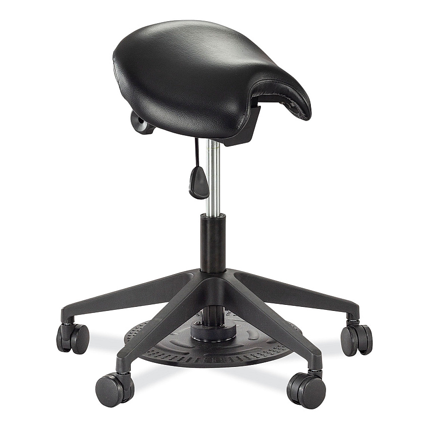 Safco Saddle Seat Lab Stool, Backless, Supports Up to 250 lb, 21.25" to 26.25" Seat Height, Black Seat, Black Base (SAF3438BL)