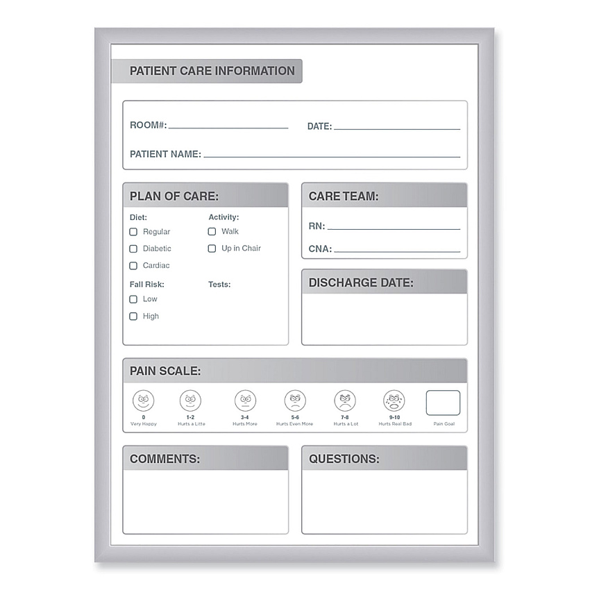 Ghent Patient Room Magnetic Whiteboard, 24 x 36, White/Gray Surface, Satin Aluminum Frame (GHEGRPM311P23)