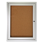 Ghent 1 Door Enclosed Natural Cork Bulletin Board with Satin Aluminum Frame, 18 x 24, Tan Surface (GHEPA12418K)