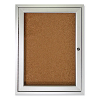 Ghent 1 Door Enclosed Natural Cork Bulletin Board with Satin Aluminum Frame, 18 x 24, Tan Surface (GHEPA12418K)