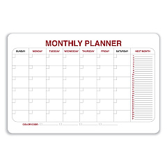 Ghent Monthly Planner Whiteboard with Radius Corners, 36 x 24, White/Red/Black Surface (GHE984515)