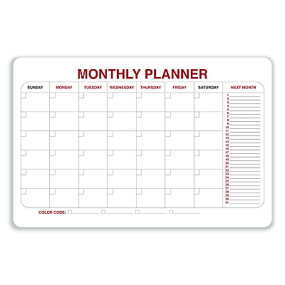 Ghent Monthly Planner Whiteboard with Radius Corners, 36 x 24, White/Red/Black Surface (GHE984515)