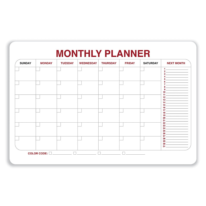 Ghent Monthly Planner Whiteboard with Radius Corners, 36 x 24, White/Red/Black Surface (GHE984515)