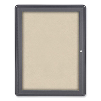 Ghent Ovation 1 Door Enclosed Beige Fabric Bulletin Board with Gray Frame, 24.13 x 33.75, Aluminum Frame (GHEOVG1F90)