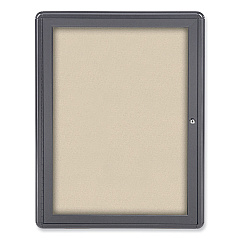 Ghent Ovation 1 Door Enclosed Beige Fabric Bulletin Board with Gray Frame, 24.13 x 33.75, Aluminum Frame (GHEOVG1F90)
