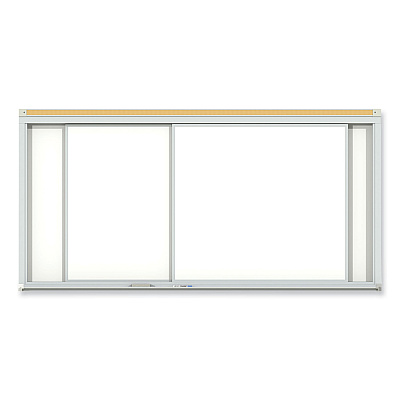 Ghent Horizontal Sliding Porcelain Magnetic Whiteboard, 72 x 48, White Surface, Satin Aluminum Frame (GHEHSM246)
