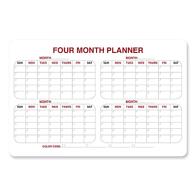 Ghent 4 Month Whiteboard Calendar with Radius Corners, 36 x 24, White/Red/Black Surface (GHE984516)