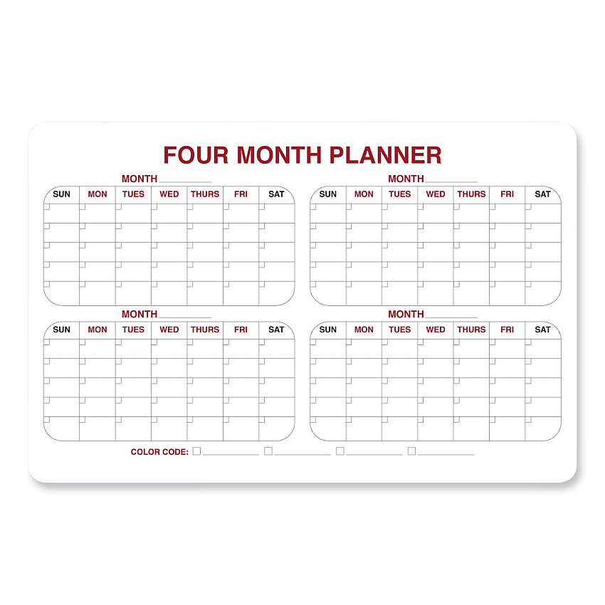 Ghent 4 Month Whiteboard Calendar with Radius Corners, 36 x 24, White/Red/Black Surface (GHE984516)
