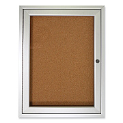 Ghent 1 Door Enclosed Natural Cork Bulletin Board with Satin Aluminum Frame, 30 x 36, Tan Surface (GHEPA13630K)