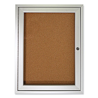 Ghent 1 Door Enclosed Natural Cork Bulletin Board with Satin Aluminum Frame, 30 x 36, Tan Surface (GHEPA13630K)
