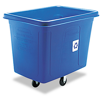 Rubbermaid Commercial Recycling Cube Truck, 120 gal, 500 lb Capacity, Polyethylene, Blue (RCP461673BE)