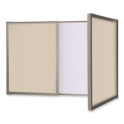 Ghent VisuALL PC Whiteboard Cabinet, Beige Fabric Bulletin Board Exterior Doors, 36 x 24, Aluminum Frame (GHE41300)