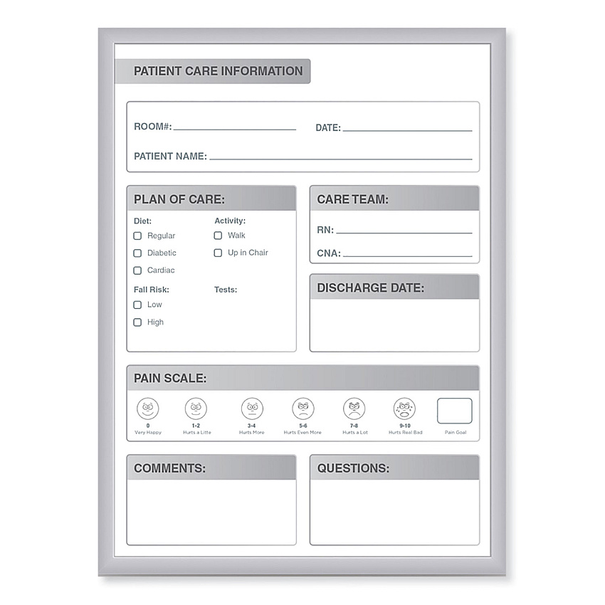 Ghent Patient Room Magnetic Whiteboard, 18.5 x 24.5, White/Gray Surface, Satin Aluminum Frame (GHEGRPM311P18)
