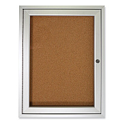 Ghent 1 Door Enclosed Natural Cork Bulletin Board with Satin Aluminum Frame, 24 x 36, Tan Surface (GHEPA13624K)