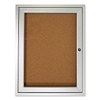 Ghent 1 Door Enclosed Natural Cork Bulletin Board with Satin Aluminum Frame, 24 x 36, Tan Surface (GHEPA13624K)