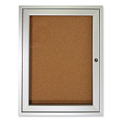 Ghent 1 Door Enclosed Natural Cork Bulletin Board with Satin Aluminum Frame, 24 x 36, Tan Surface (GHEPA13624K)