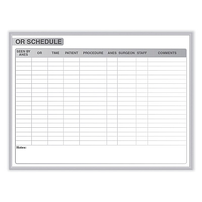 Ghent OR Schedule Magnetic Whiteboard, 48.5 x 36.5, White/Gray Surface, Satin Aluminum Frame (GHEGRPM313S34)