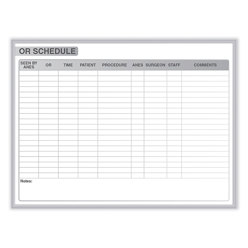 Ghent OR Schedule Magnetic Whiteboard, 48.5 x 36.5, White/Gray Surface, Satin Aluminum Frame (GHEGRPM313S34)