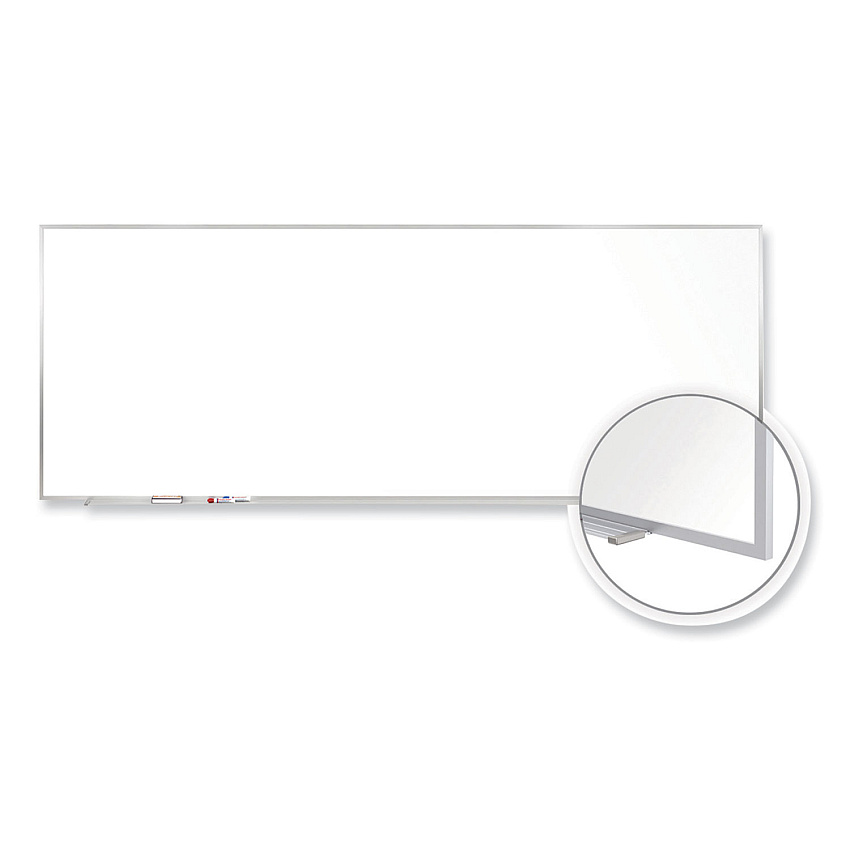 Ghent Magnetic Porcelain Whiteboard with Satin Aluminum Frame, 144.5 x 48.5, White Surface (GHEM14124)