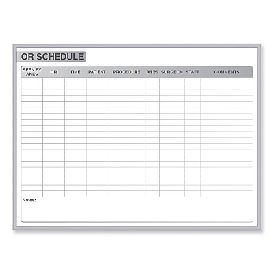 Ghent OR Schedule Magnetic Whiteboard, 72.5 x 48.5, White/Gray Surface, Satin Aluminum Frame (GHEGRPM313S46)